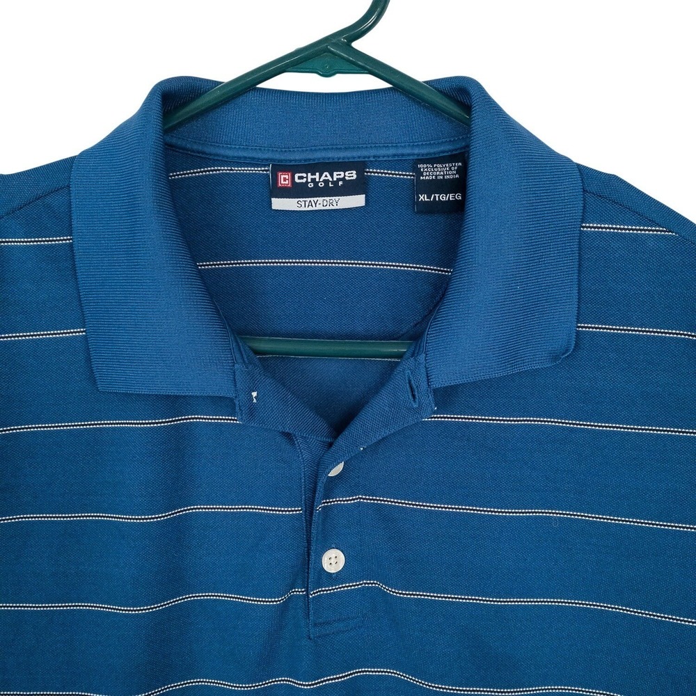 Ralph‎ Lauren Chaps Golf Polo Shirt Mens XL Blue Striped Stay-Dry Performance
